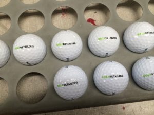 In the workshop ball printing is one of the many things which takes place – the team kindly printed our logo on some golf balls