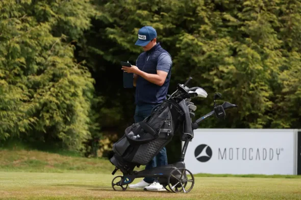 Motocaddy brand ambassador Jordan Wrisdale using a QB2 push trolley